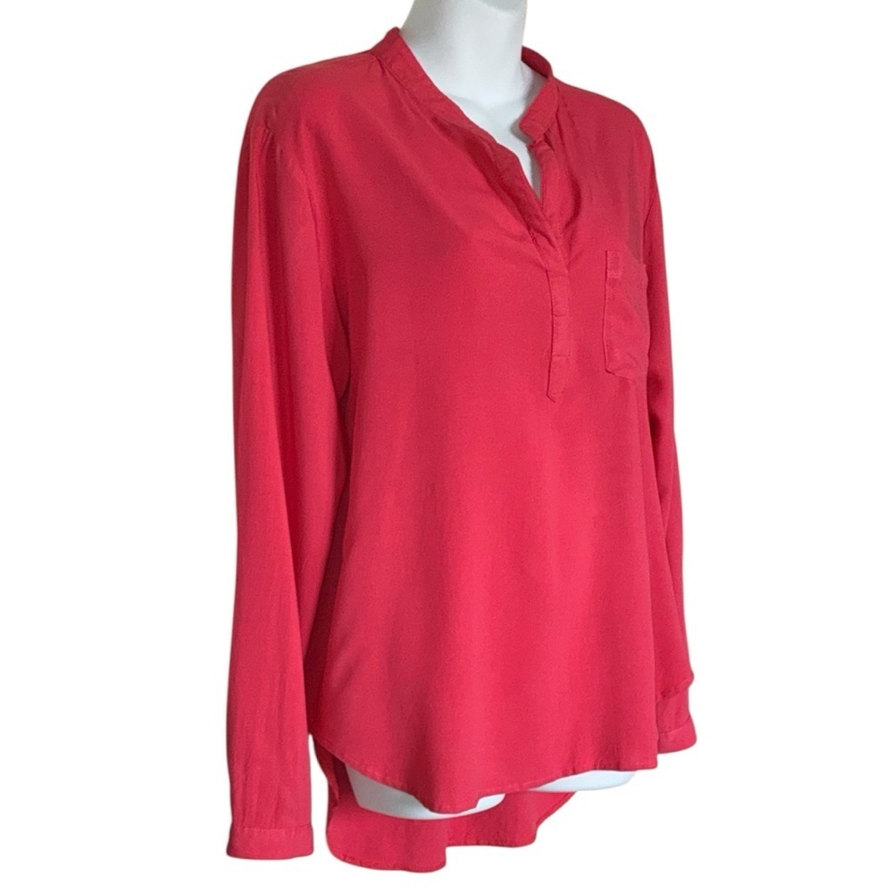 Velvet Heart Blouse, Women's XL, Coral, Long-Sleeve V-Neck High-Low Hem. EUC